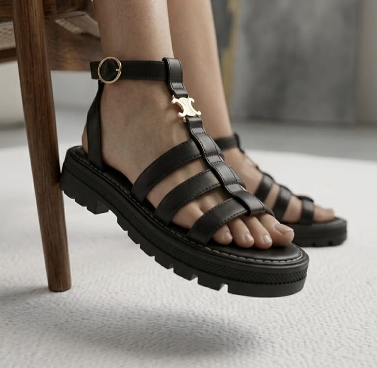 Celine Clea Gladiator Sandals in Black Leather