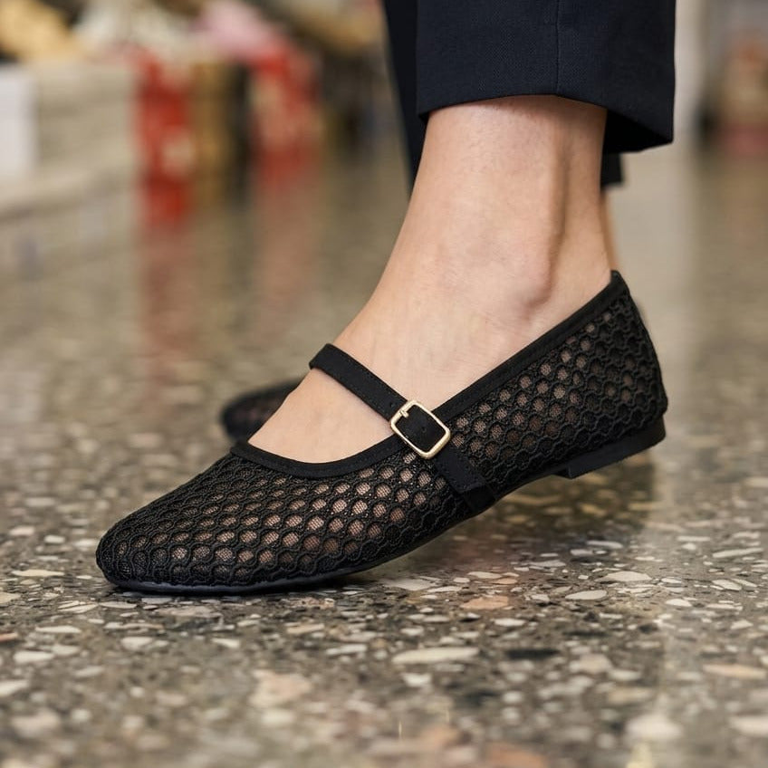 Mesh Mary Jane Flats - Black