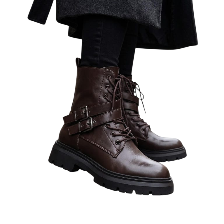 Buckled Combat Ankle Boots