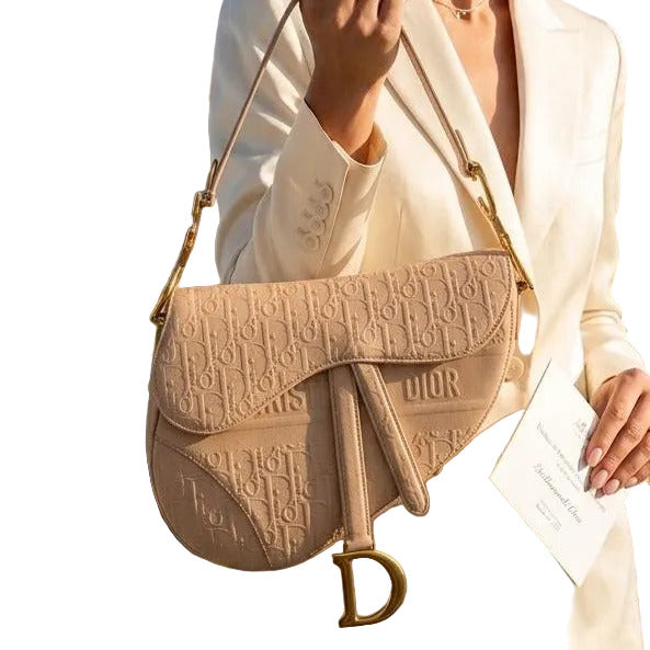 Embossed Oblique Saddle Bag Black