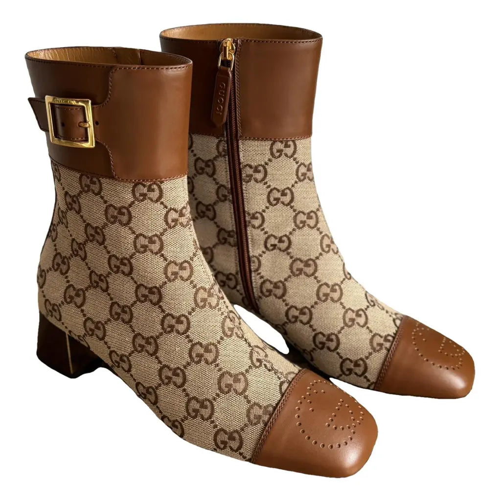 Gucci GG Monogram Ankle BootsBrown Beige