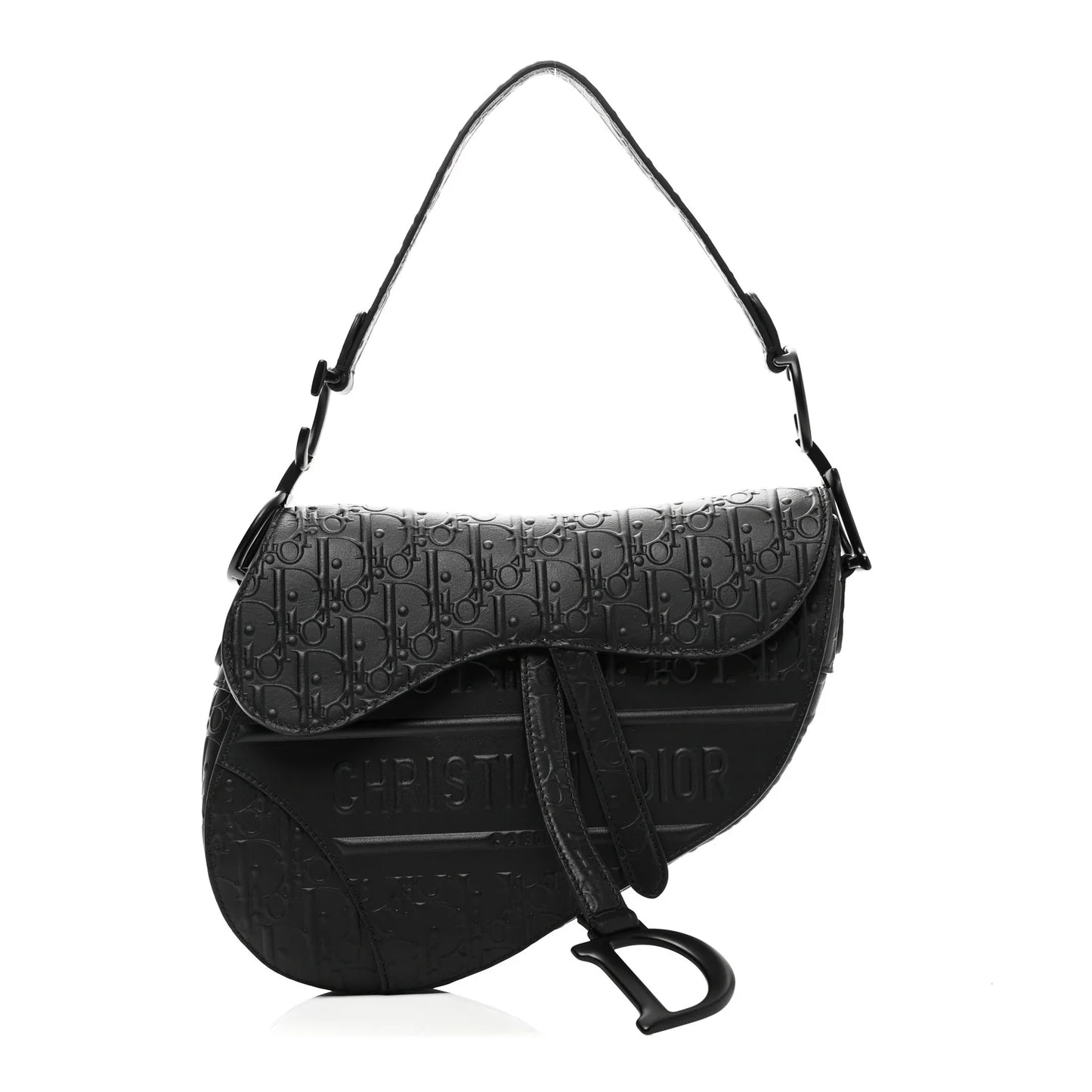 Embossed Oblique Saddle Bag Black