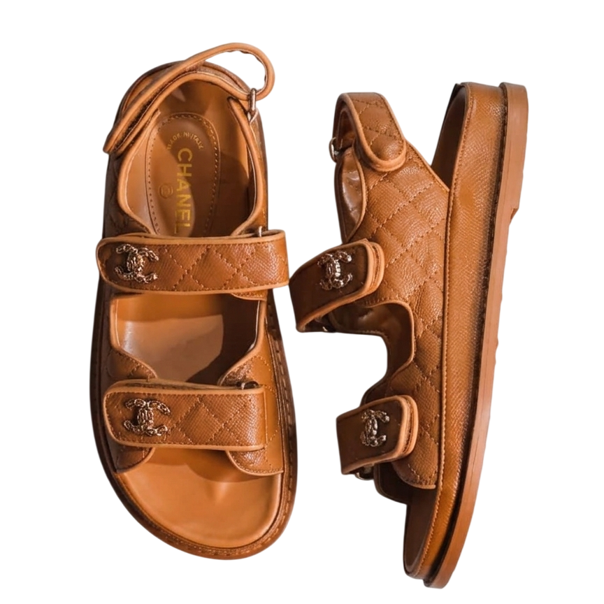 Chanel Crumpled Shiny Velcro Dad Sandals