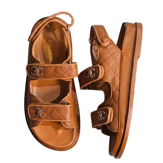 Chanel Crumpled Shiny Velcro Dad Sandals