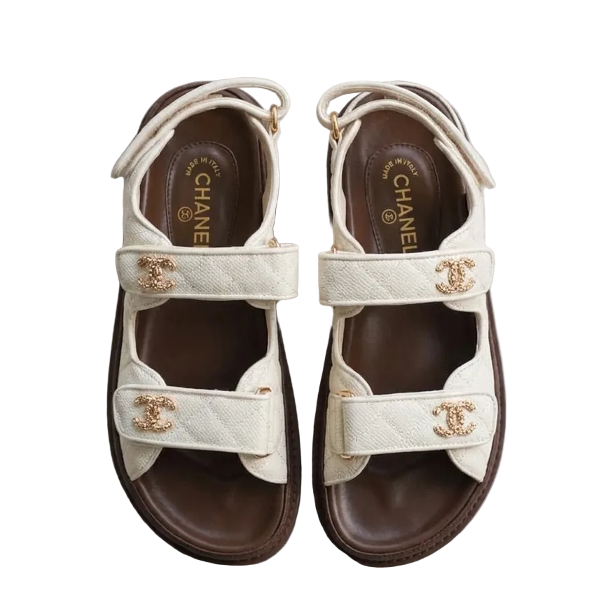 Chanel Crumpled Shiny Velcro Dad Sandals