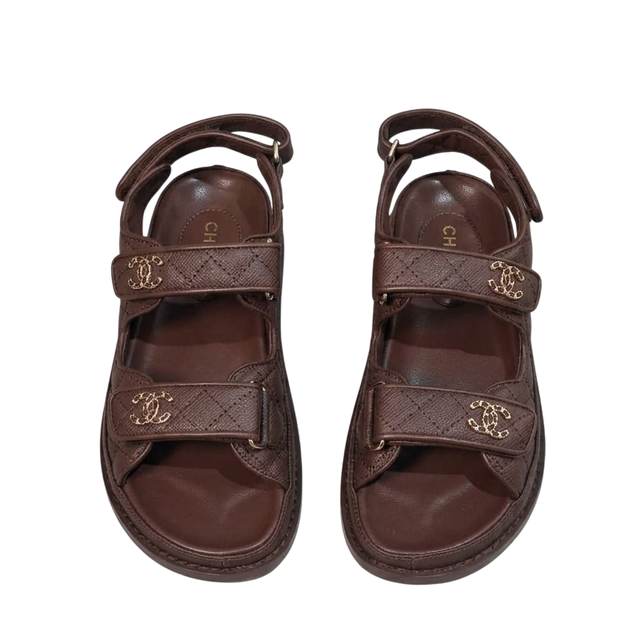 Chanel Crumpled Shiny Velcro Dad Sandals