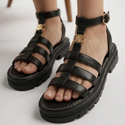 Celine Clea Gladiator Sandals in Black Leather