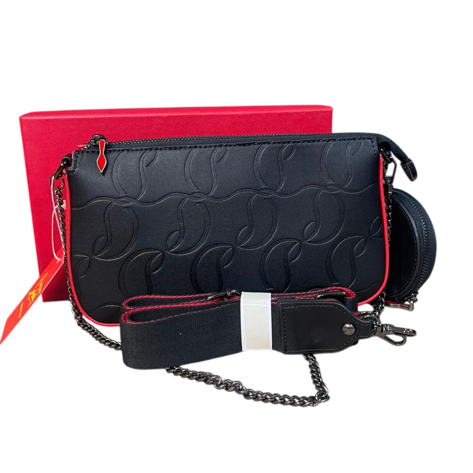 Christian Louboutin Loubila Black Signature Embossed Leather Shoulder Bag