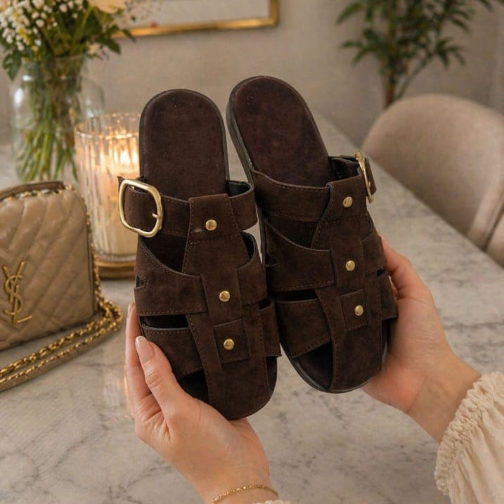 Ballis Model Suede Slippers with Belt Detail