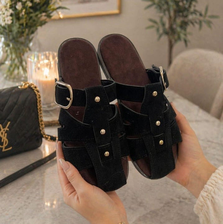 Ballis Model Suede Slippers with Belt Detail