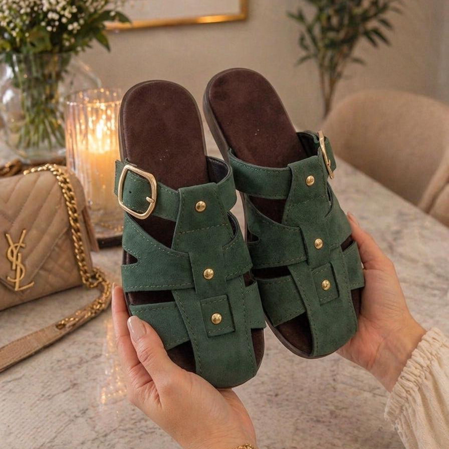 Ballis Model Suede Slippers with Belt Detail