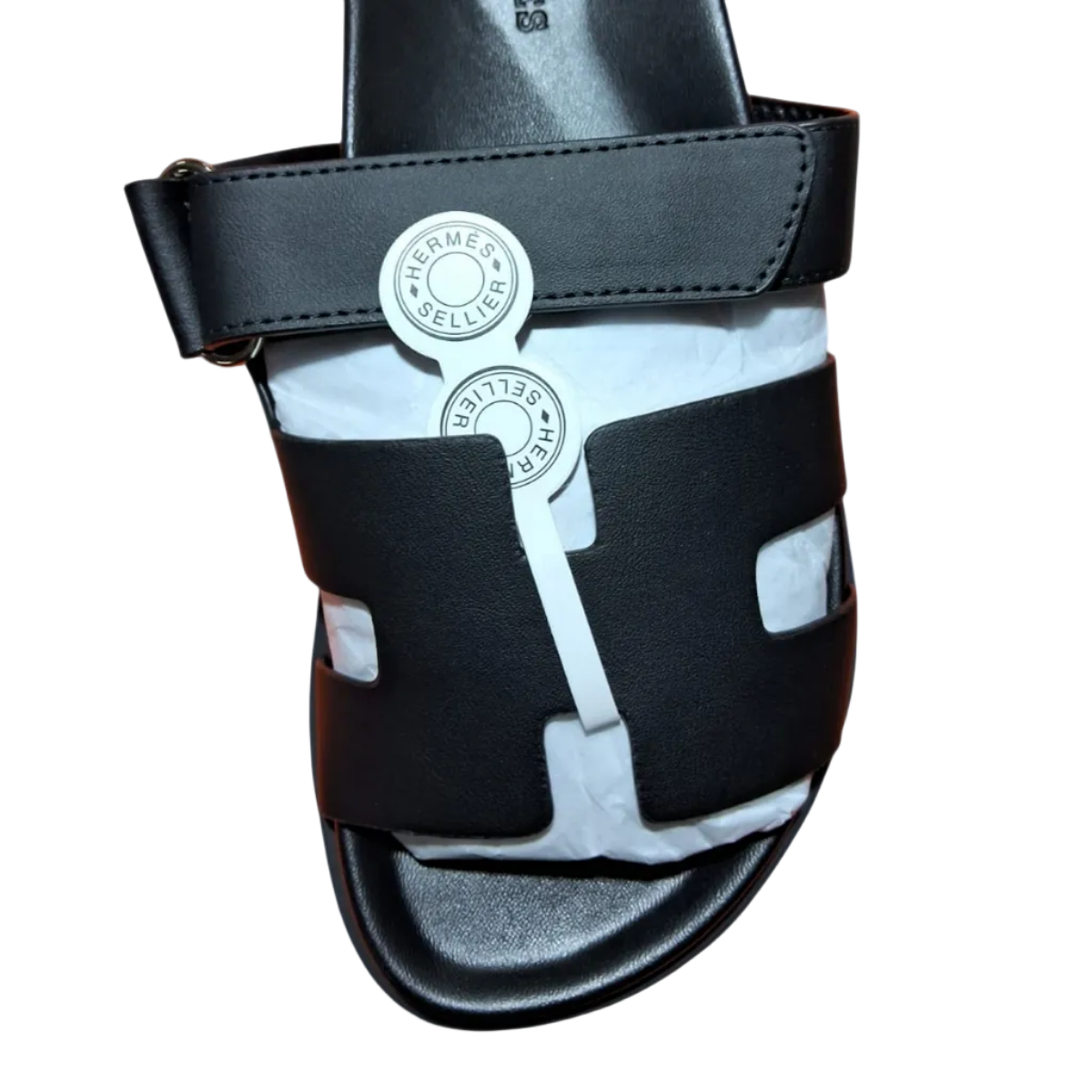 Hermes Chypre Black Sandals Slides