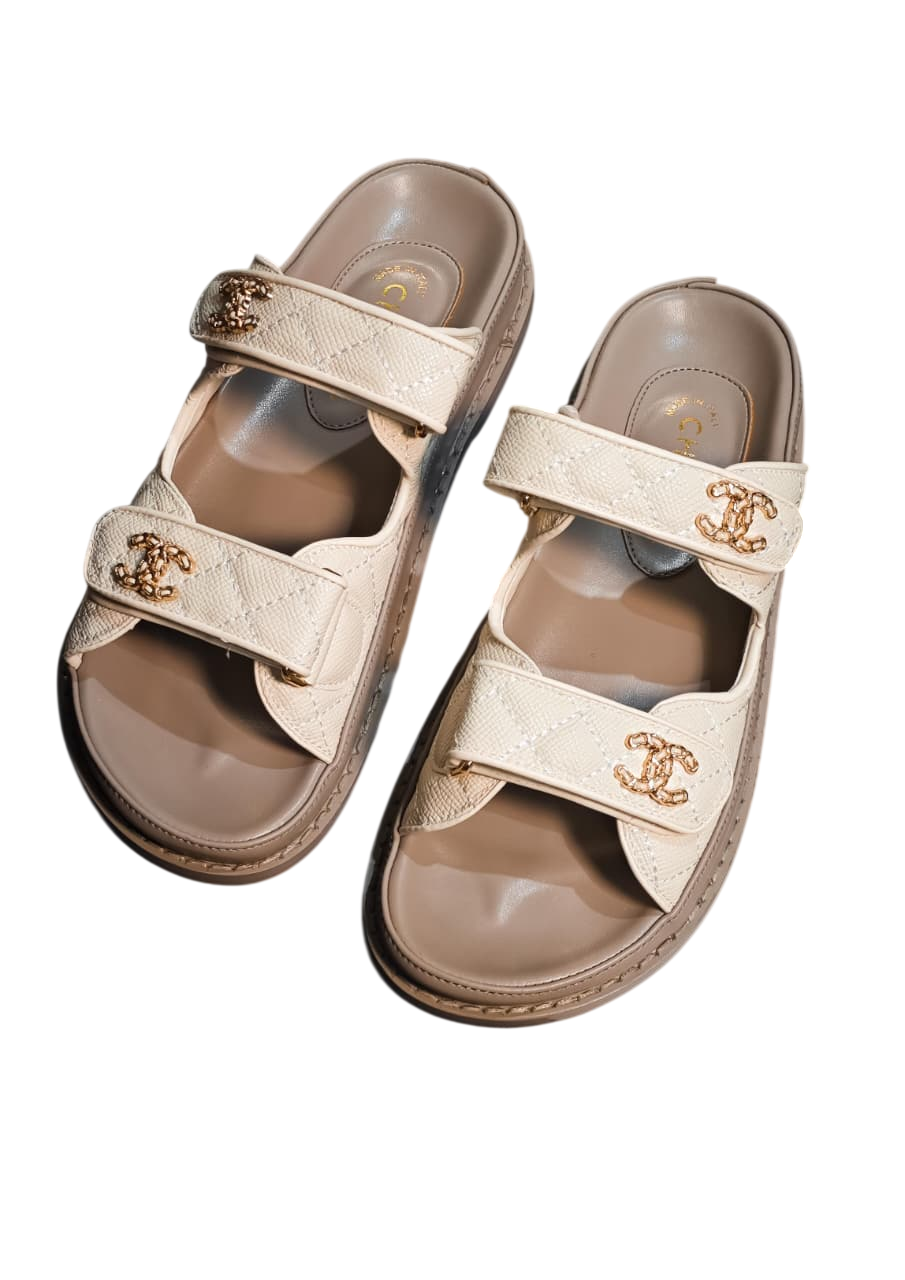 Chanel Grained Quilted Velcro Sandals