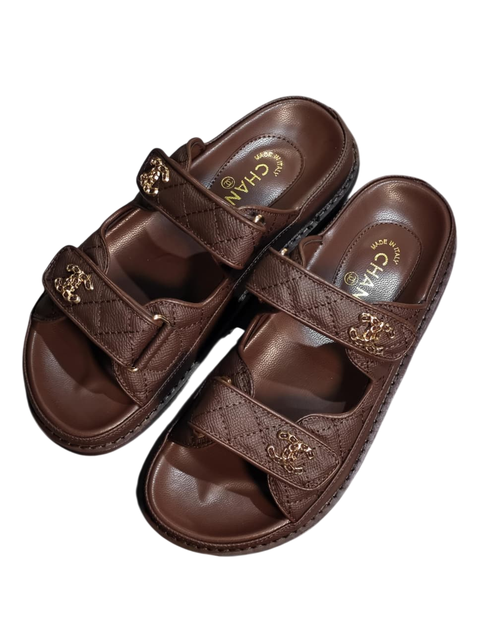 Chanel Grained Quilted Velcro Sandals
