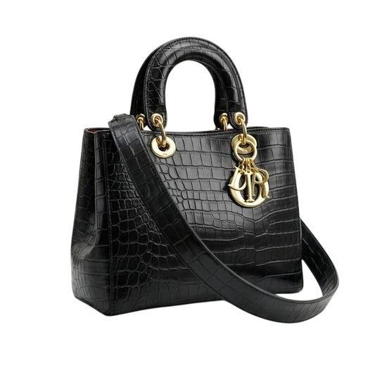 Dior Black Shiny Large Lady Dior Tote