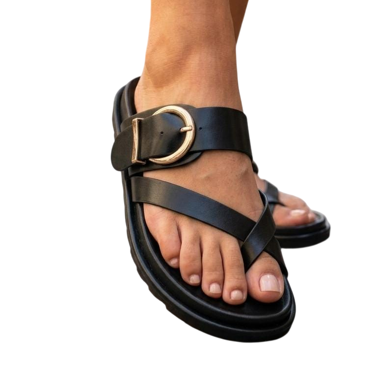 Buckle Accent Comfort Slide Sandals