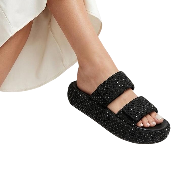Woven Double Strap Platform Slides