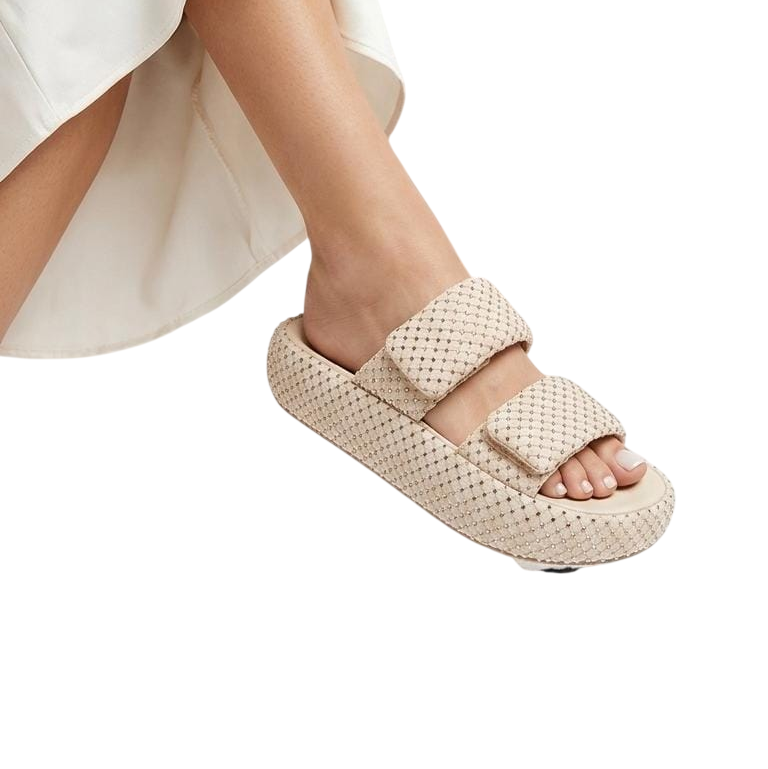 Woven Double Strap Platform Slides