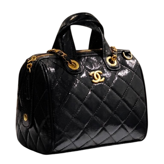 Shiny Crumpled Quilted Small Bowling Bag
