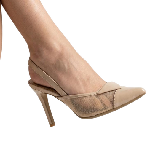 Sheer Mesh Pointed-Toe Slingback Heels