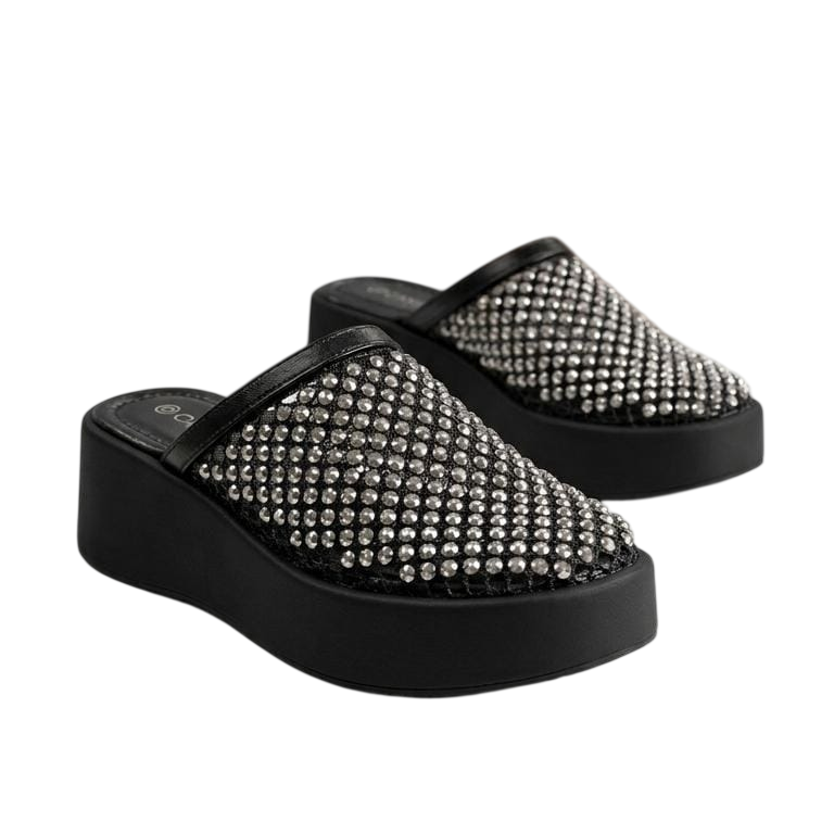 Studded Mesh Platform Mules