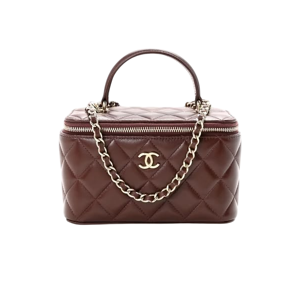 Quilted Small Top Handle Vanity Case With Chain