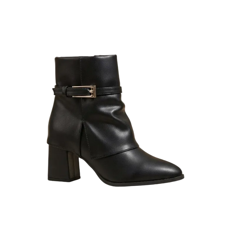 Midnight Buckle Block Heel Ankle Boots