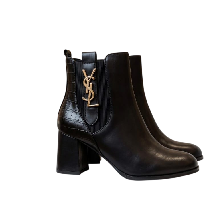 Gold Logo Heeled Ankle Boots