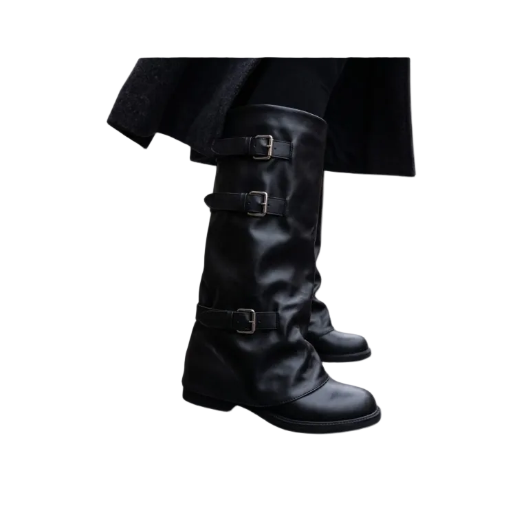 Triple-Buckle Slouchy Knee-High Boots