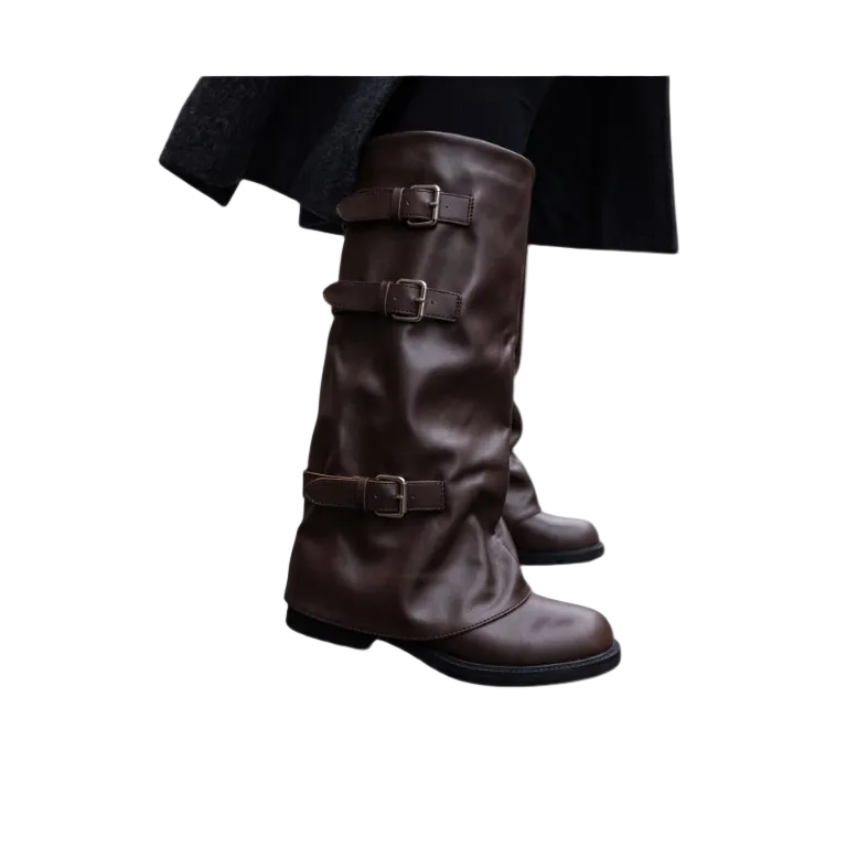 Triple-Buckle Slouchy Knee-High Boots