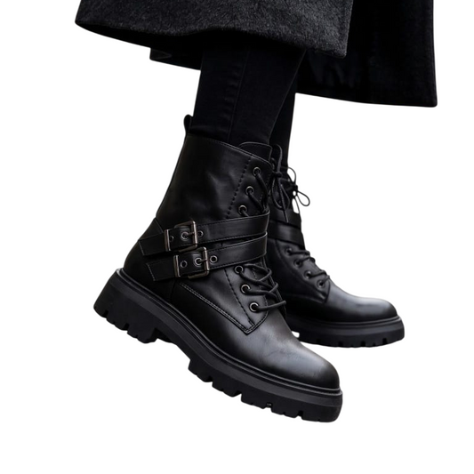 Buckled Combat Ankle Boots