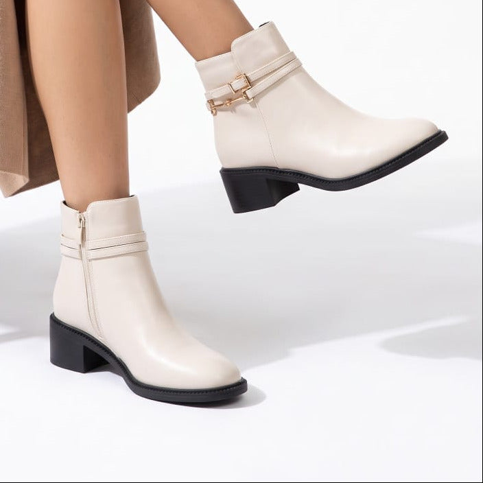 Buckled Strap Low-Heel Ankle Boots