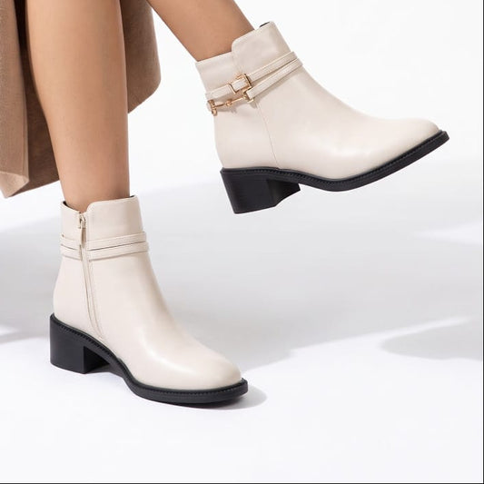 Buckled Strap Low-Heel Ankle Boots