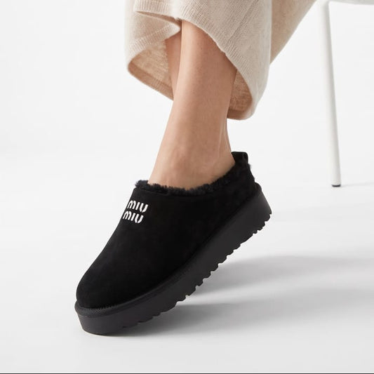 Fleece-Lined Slip-On Mule Slippers