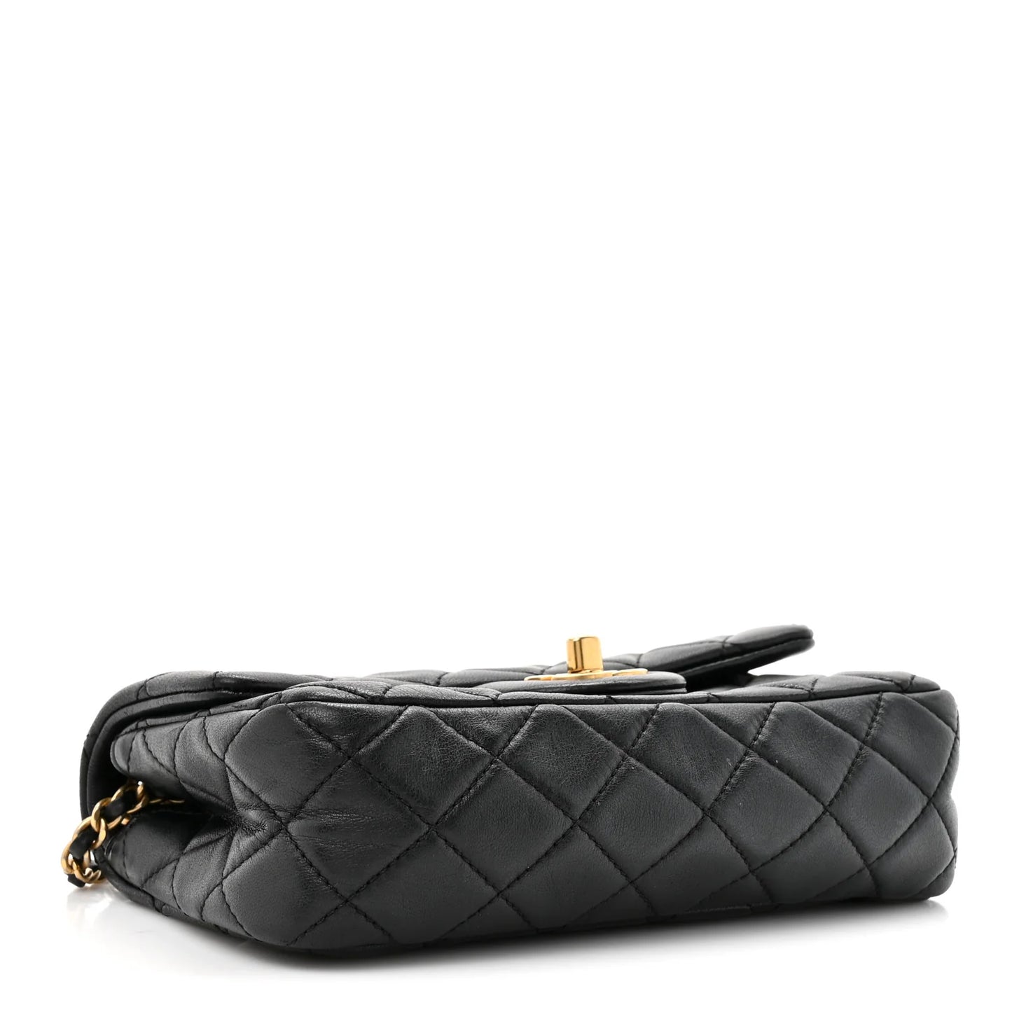 Lambskin Quilted Mini Rectangular Pearl Crush Flap Black