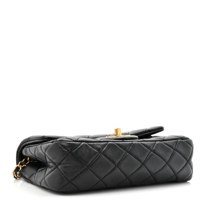 Lambskin Quilted Mini Rectangular Pearl Crush Flap Black