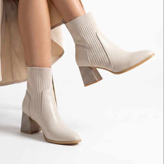 Ribbed Knit Block-Heel Ankle Boots