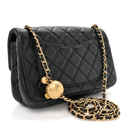 Lambskin Quilted Mini Rectangular Pearl Crush Flap Black