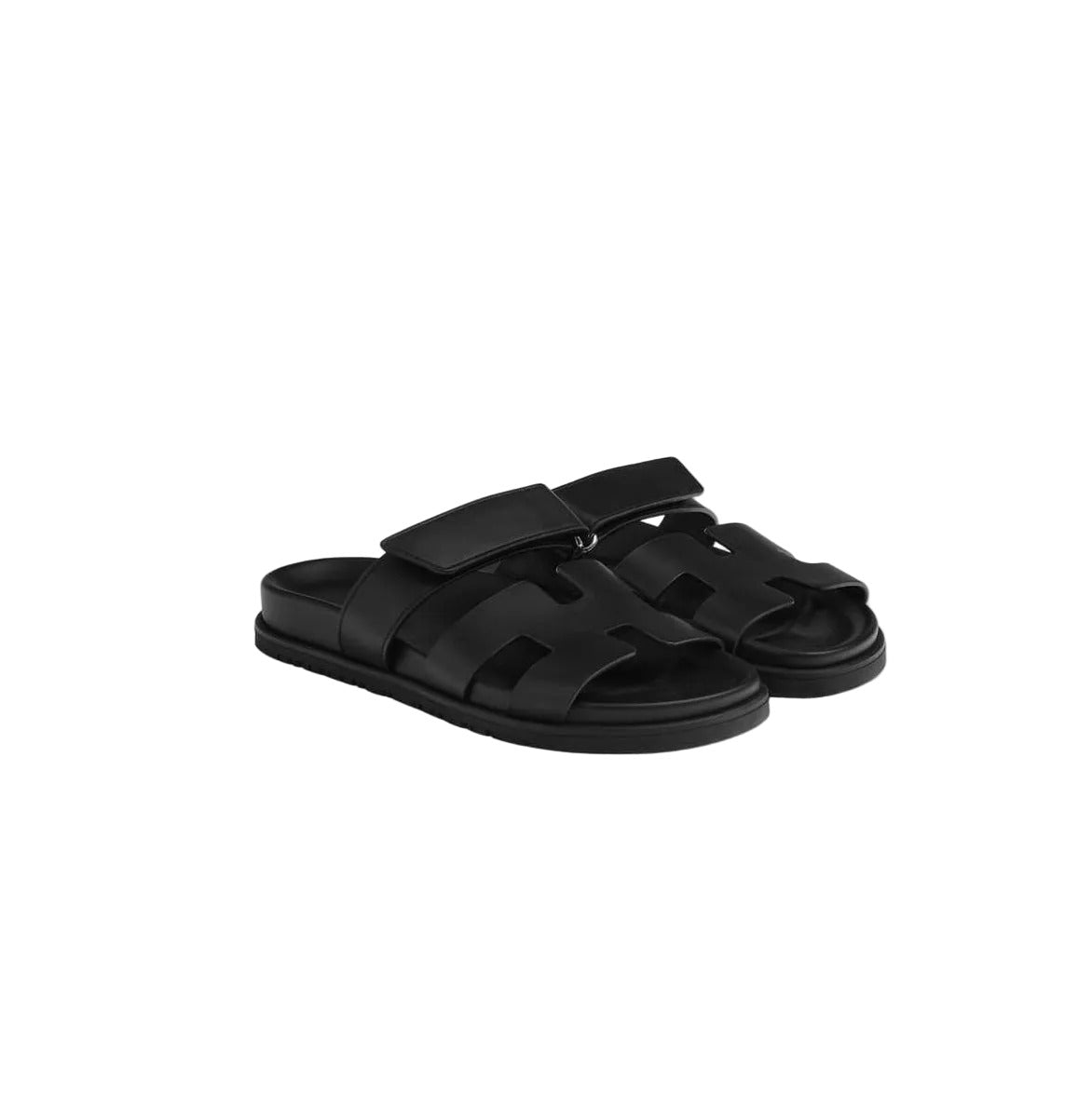 Hermes Chypre Black Sandals Slides