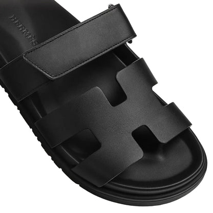 Hermes Chypre Black Sandals Slides