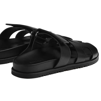 Hermes Chypre Black Sandals Slides