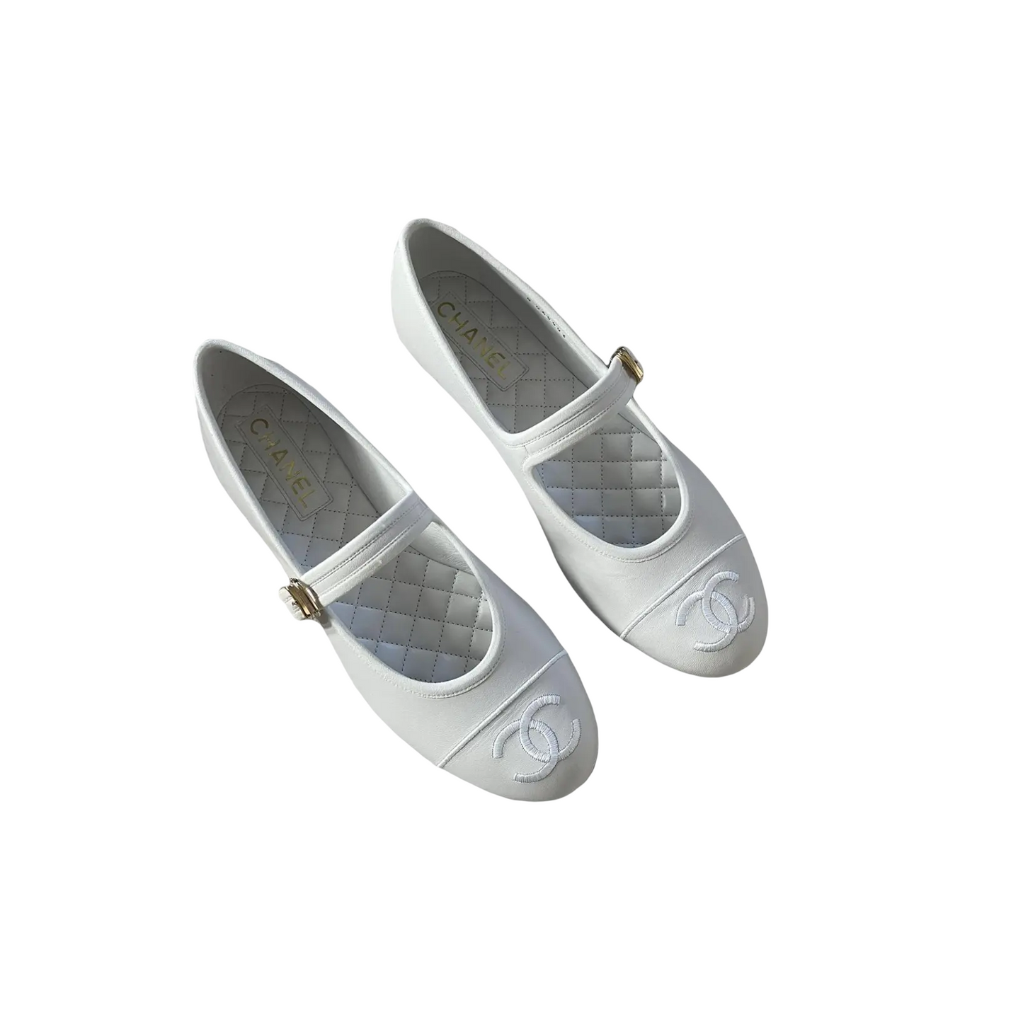 Chanel women's white leather ballerina flat shoes